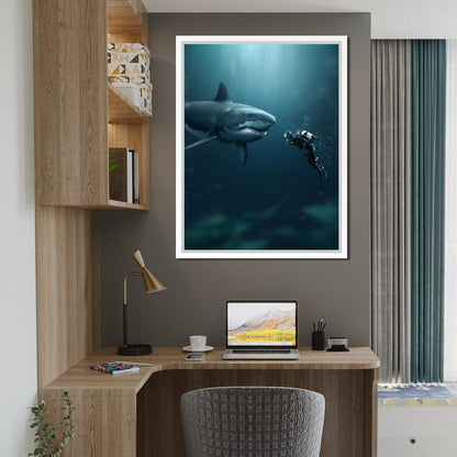 Shark Meets Diver Canvas Wall Art