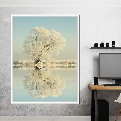Winter Tree by the Lake Canvas Wall Art