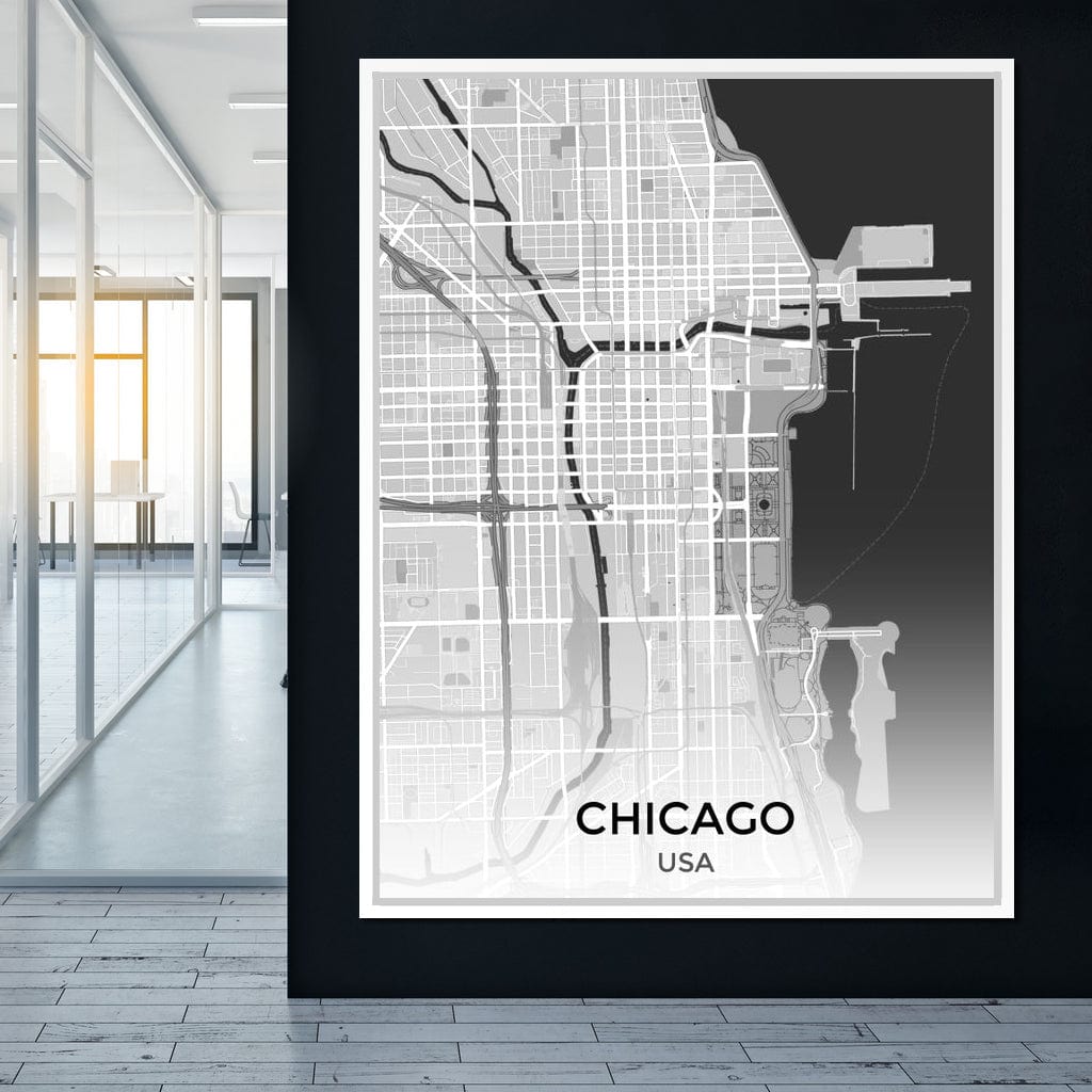 Map of Chicago, USA Canvas Wall Art