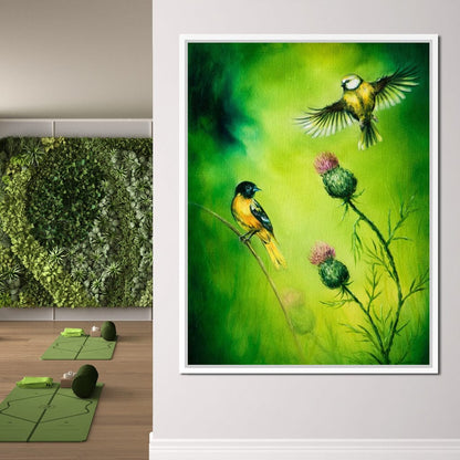 Emerald Songbirds Canvas Wall Art