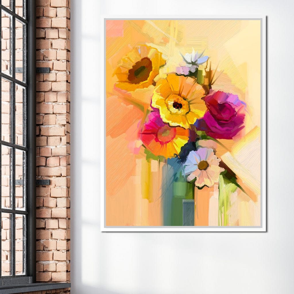 White Yellow & Red Flower Bouquet Canvas Wall Art