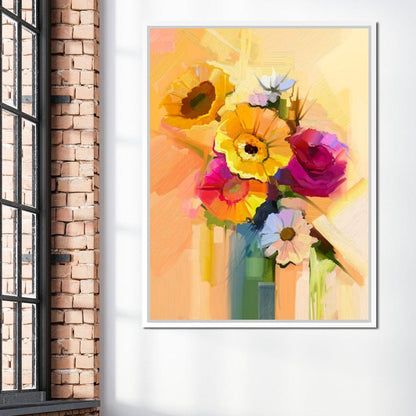 White Yellow & Red Flower Bouquet Canvas Wall Art