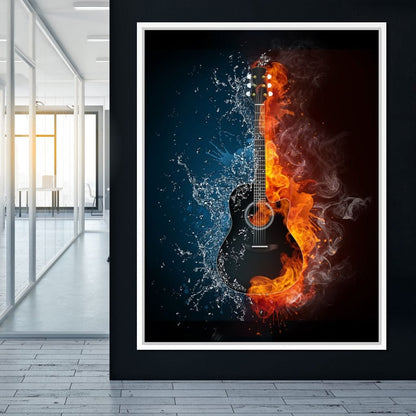 Fire & Water Guitar Canvas Wall Art