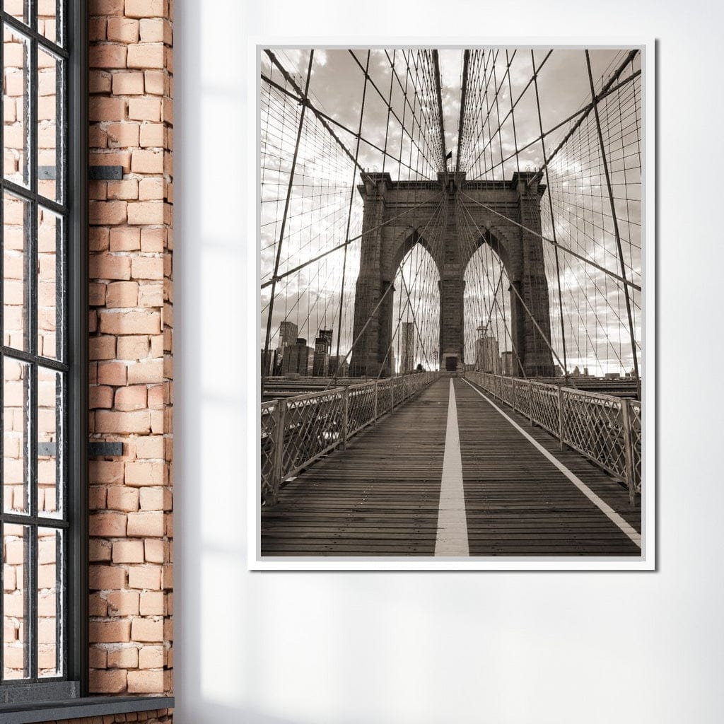 Brooklyn Bridge in Black & White Canvas Wall Art