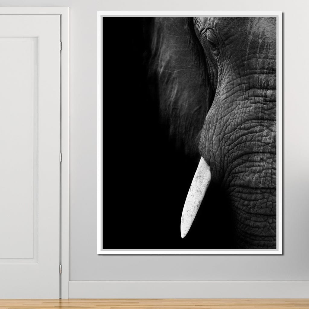 Black and White Elephant Close up Canvas Wall Art