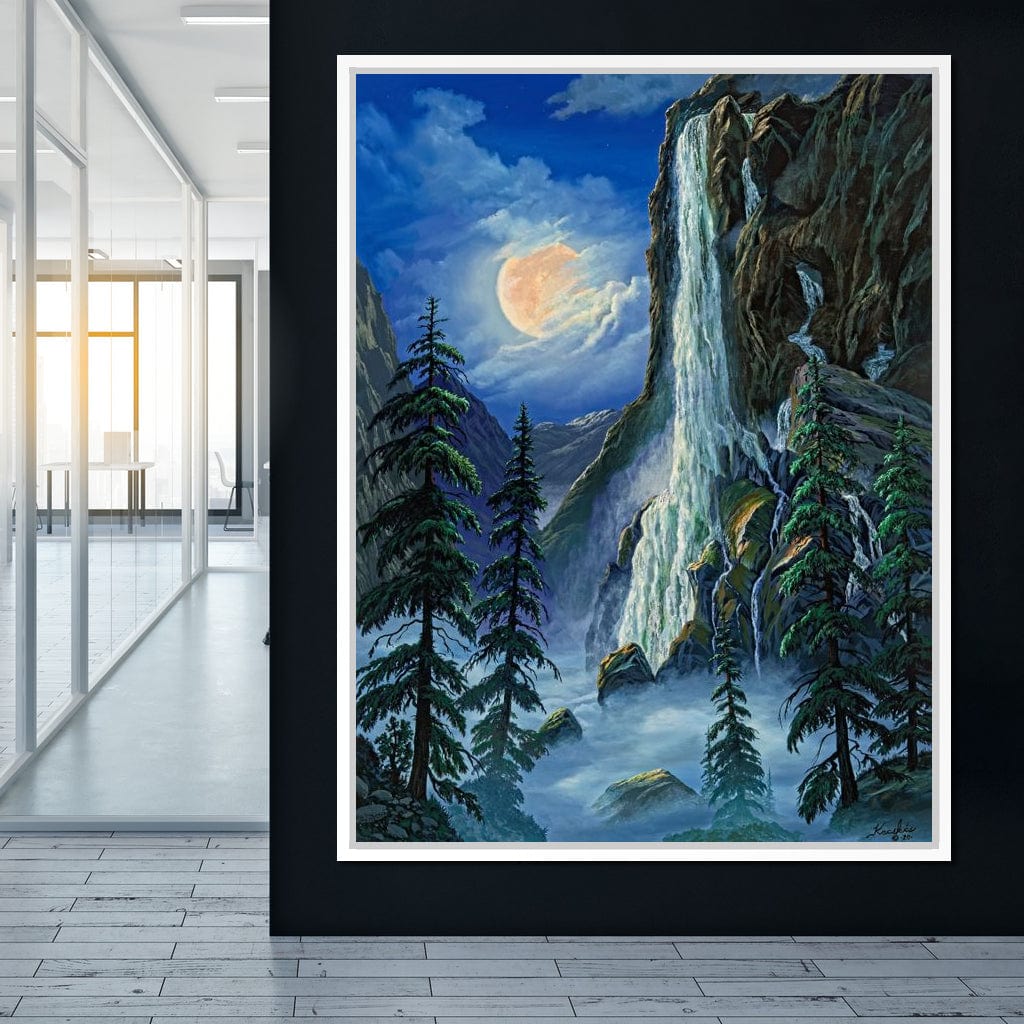 Moonlight Waterfall Canvas Wall Art