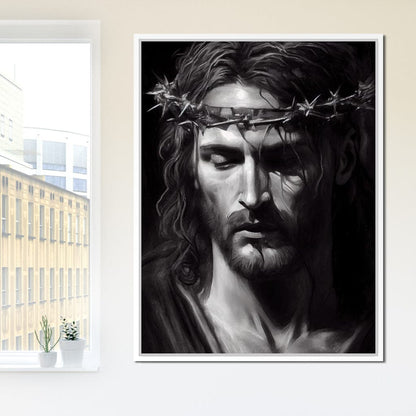 Black & White Jesus Portrait Canvas Wall Art