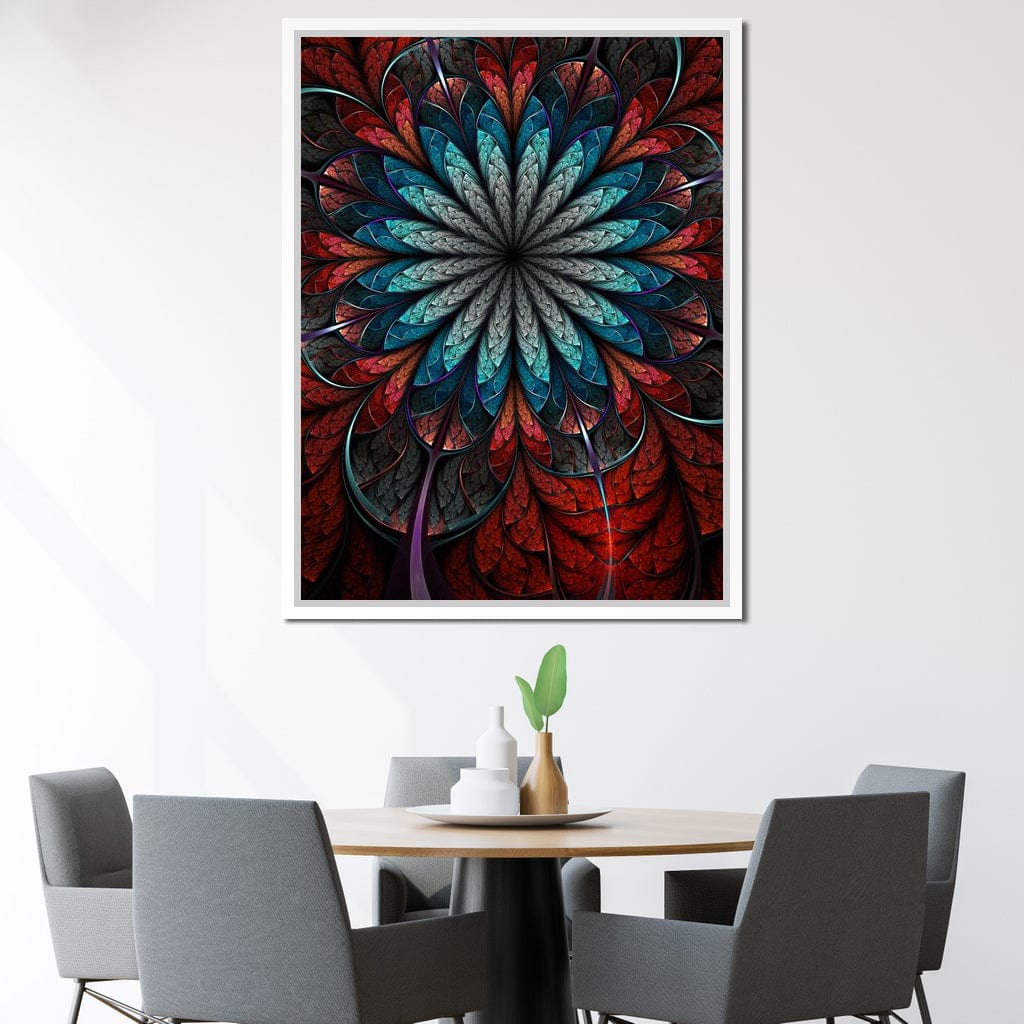 Red Shade Fractal Flower Canvas Wall Art