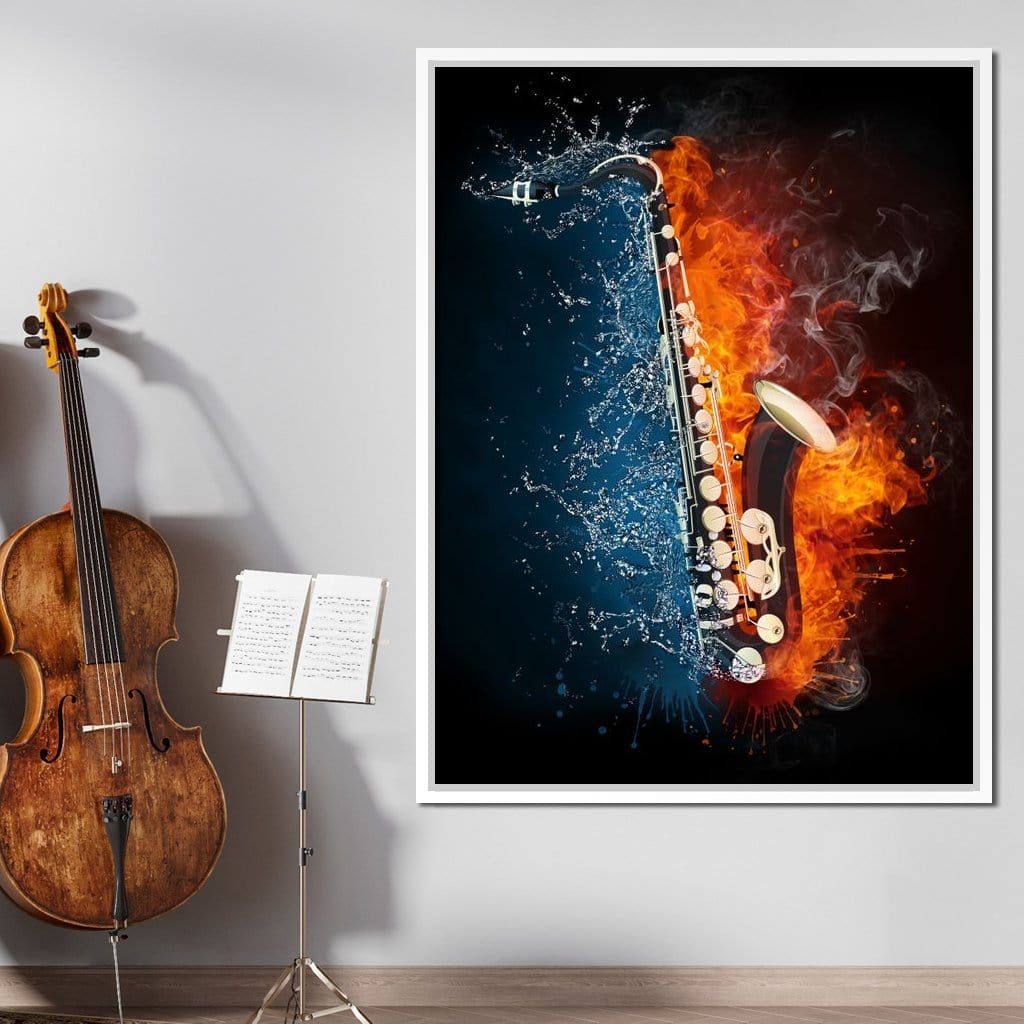 Fire & Water Saxophone Canvas Wall Art