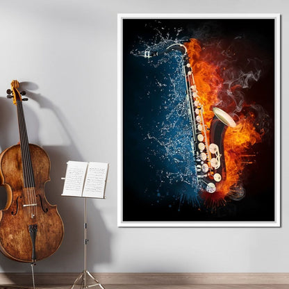 Fire & Water Saxophone Canvas Wall Art
