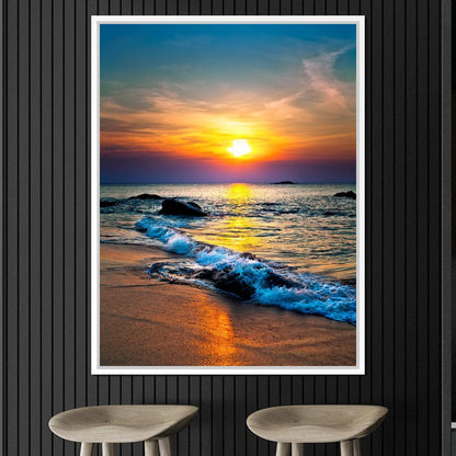 Black Sand Beach Sunset Canvas Wall Art