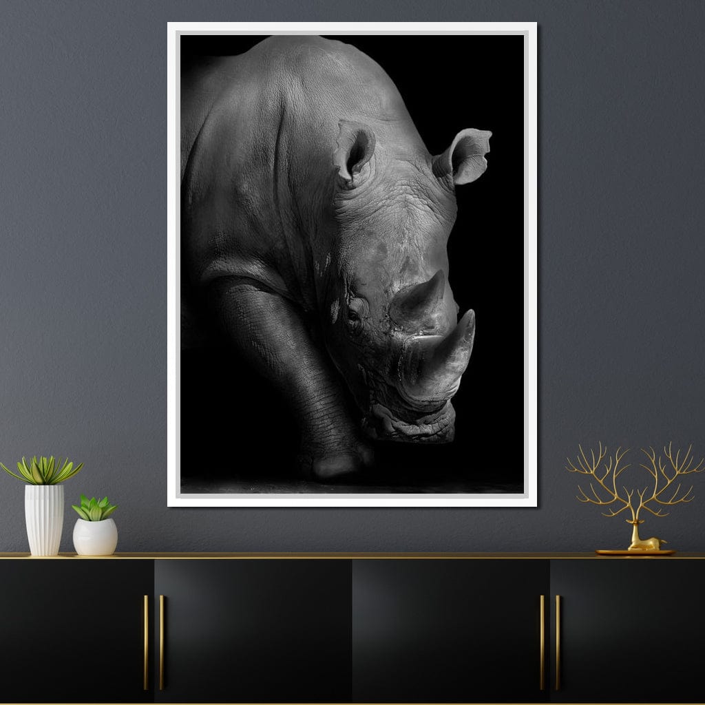 Black and White Rhino Canvas Wall Art