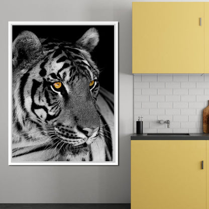 Black and White Tiger with Yellow Eyes Canvas Wall Art
