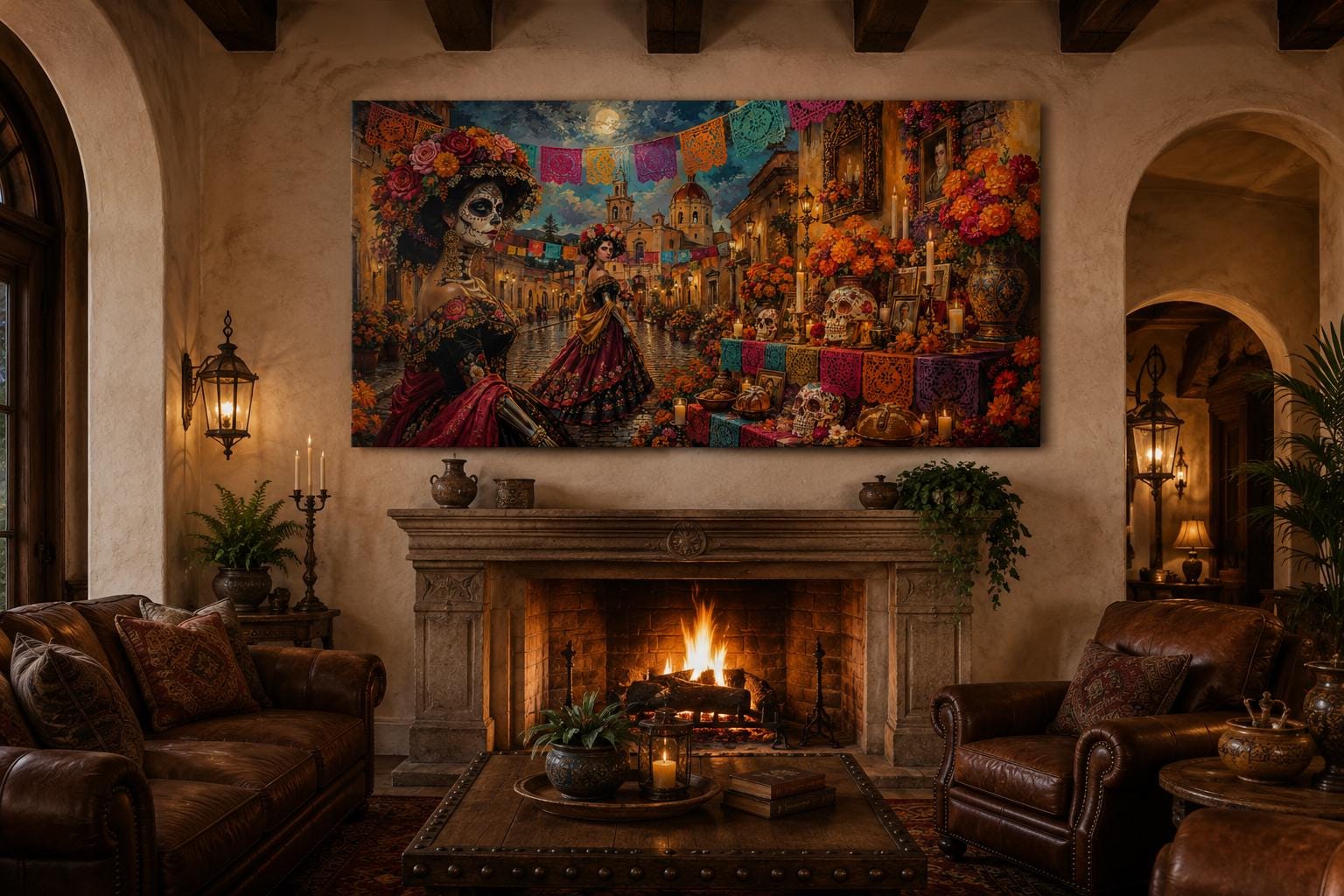 Day of the Dead Painting - Catrina Wall Art Canvas Print | Vibrant Mexican Folk Decor