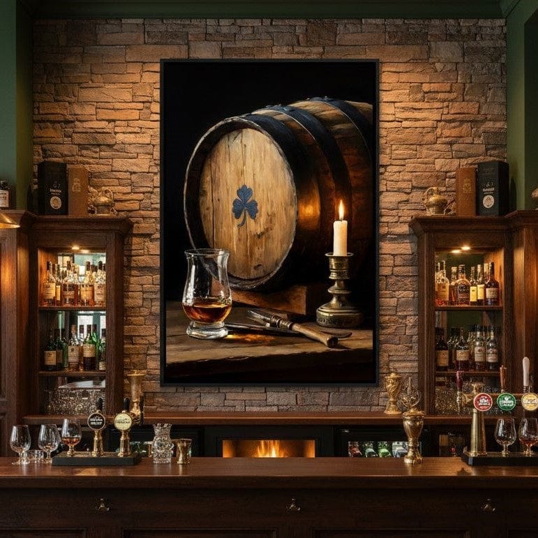 Candlelit Irish Whiskey Barrel Canvas Wall Art