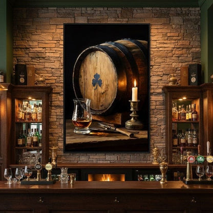 Candlelit Irish Whiskey Barrel Canvas Wall Art