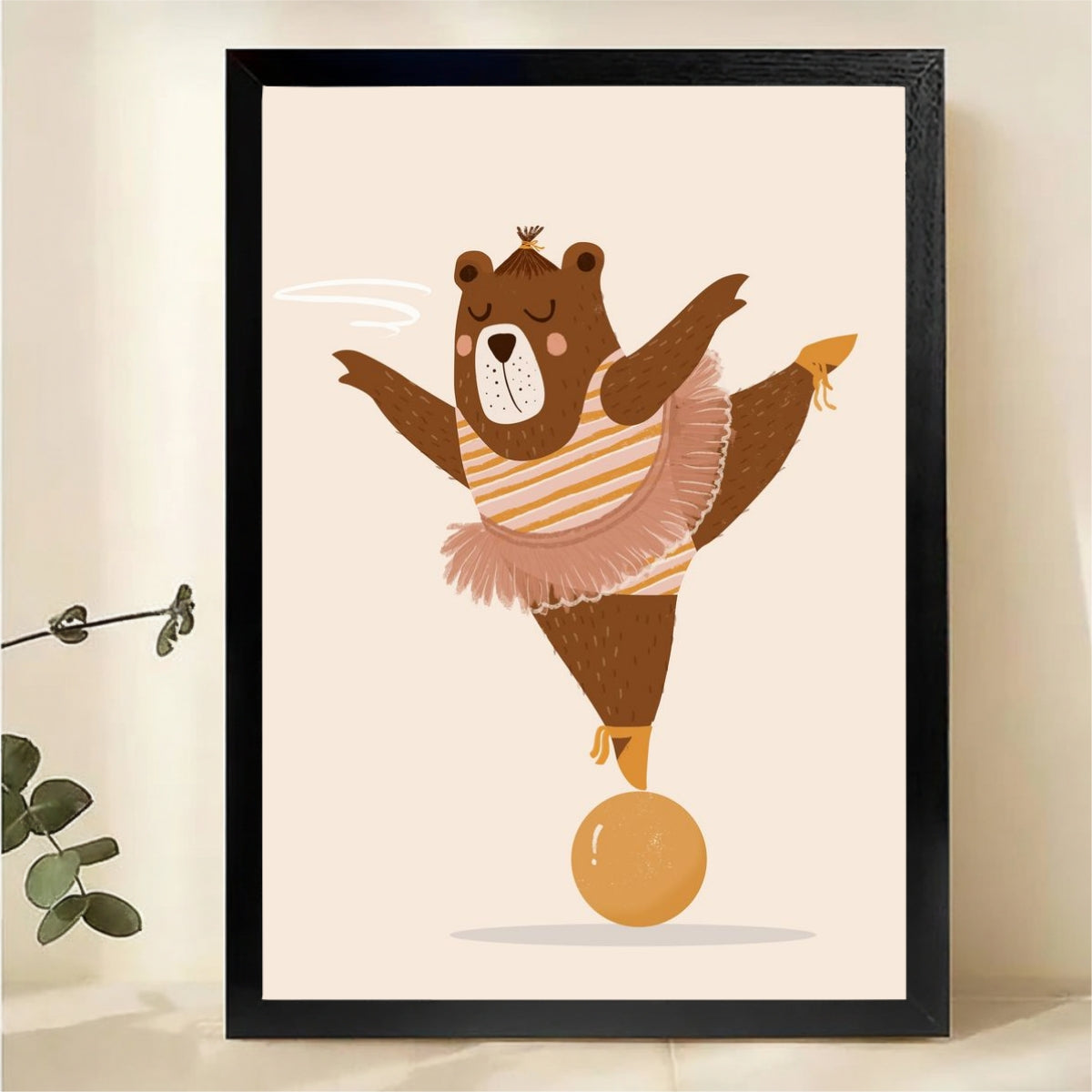Ballerina Bear Framed Wall Art - Whimsical Nursery Print