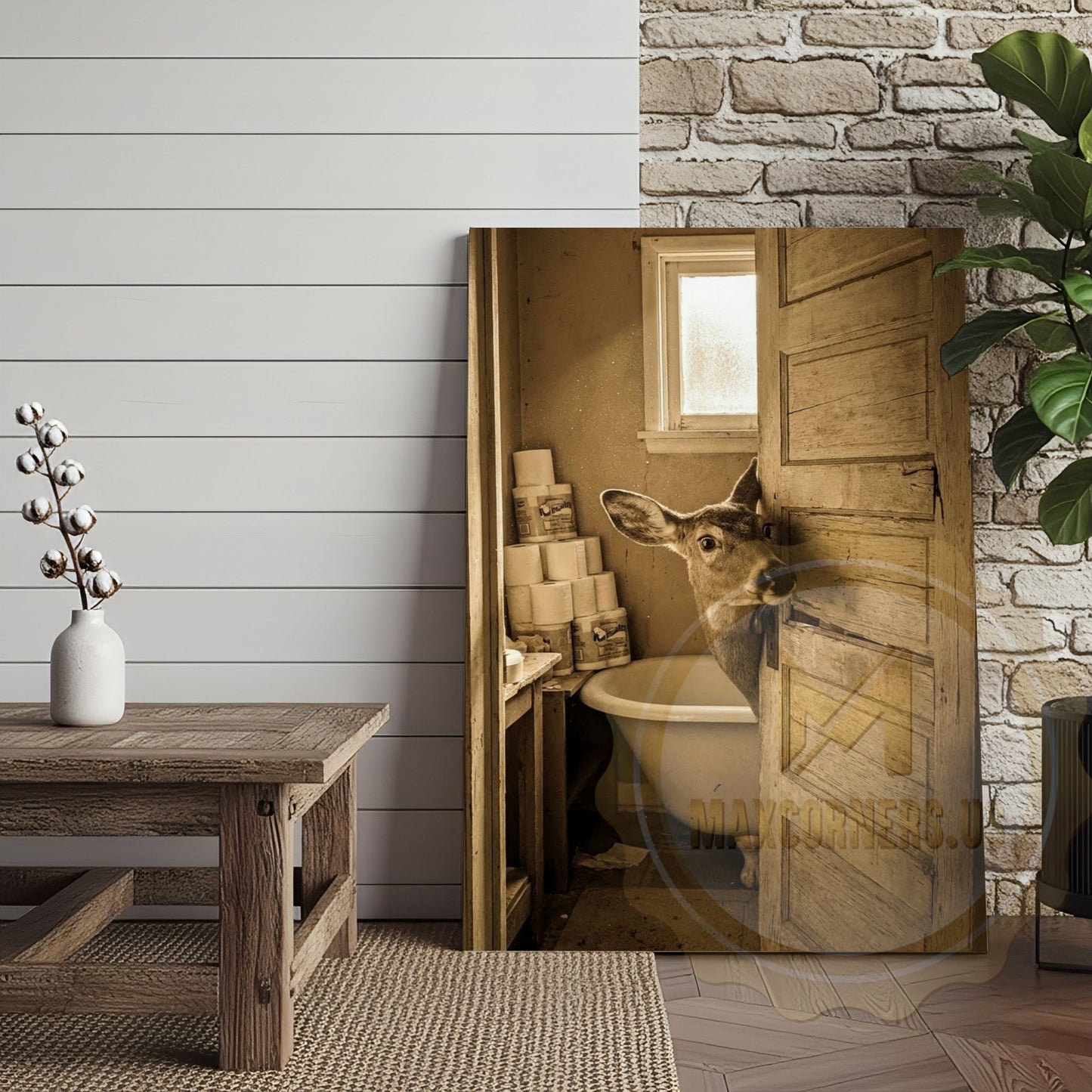 Deer Canvas Wooden Bathroom Bathtub Toilet Paper Canvas Wall Art