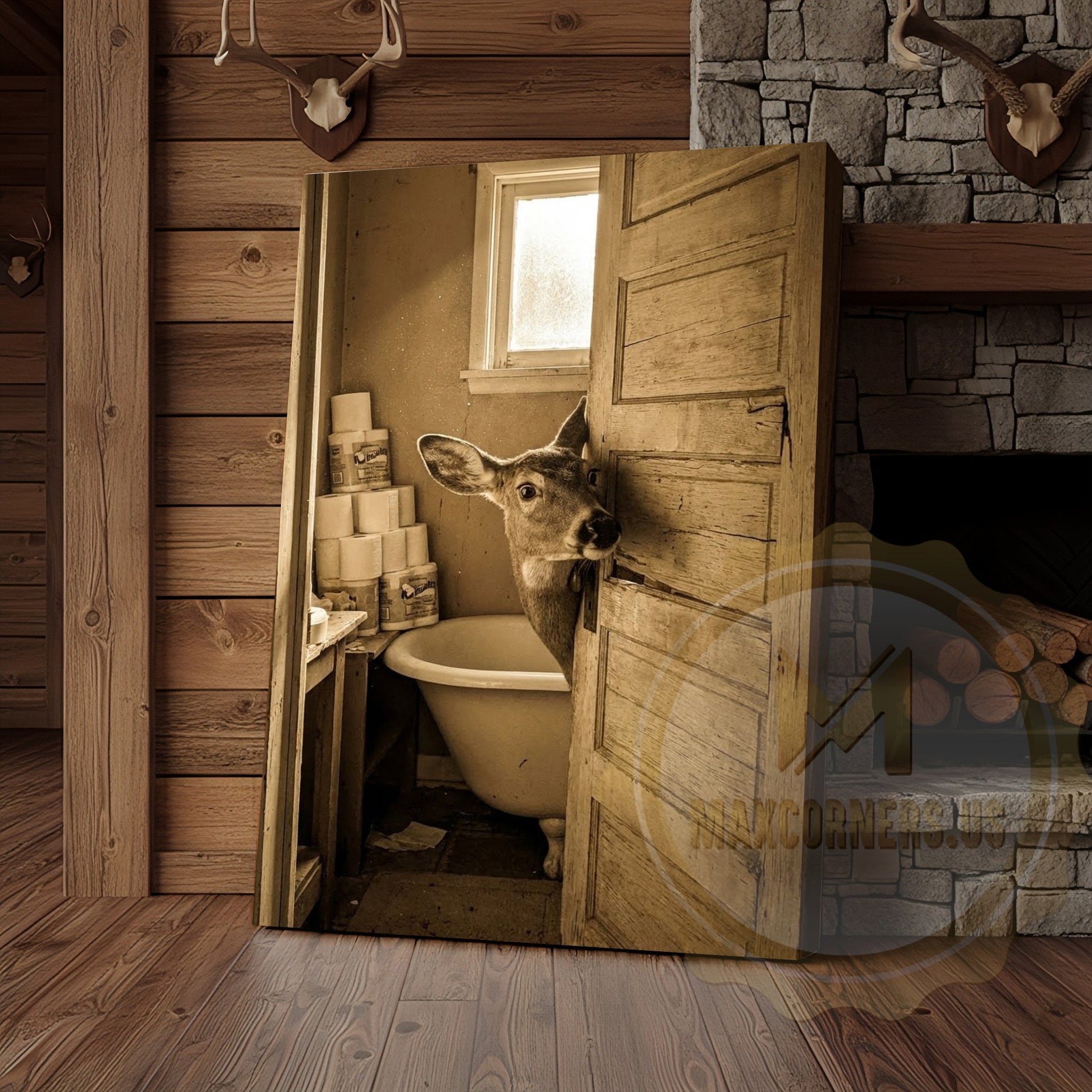 Deer Canvas Wooden Bathroom Bathtub Toilet Paper Canvas Wall Art