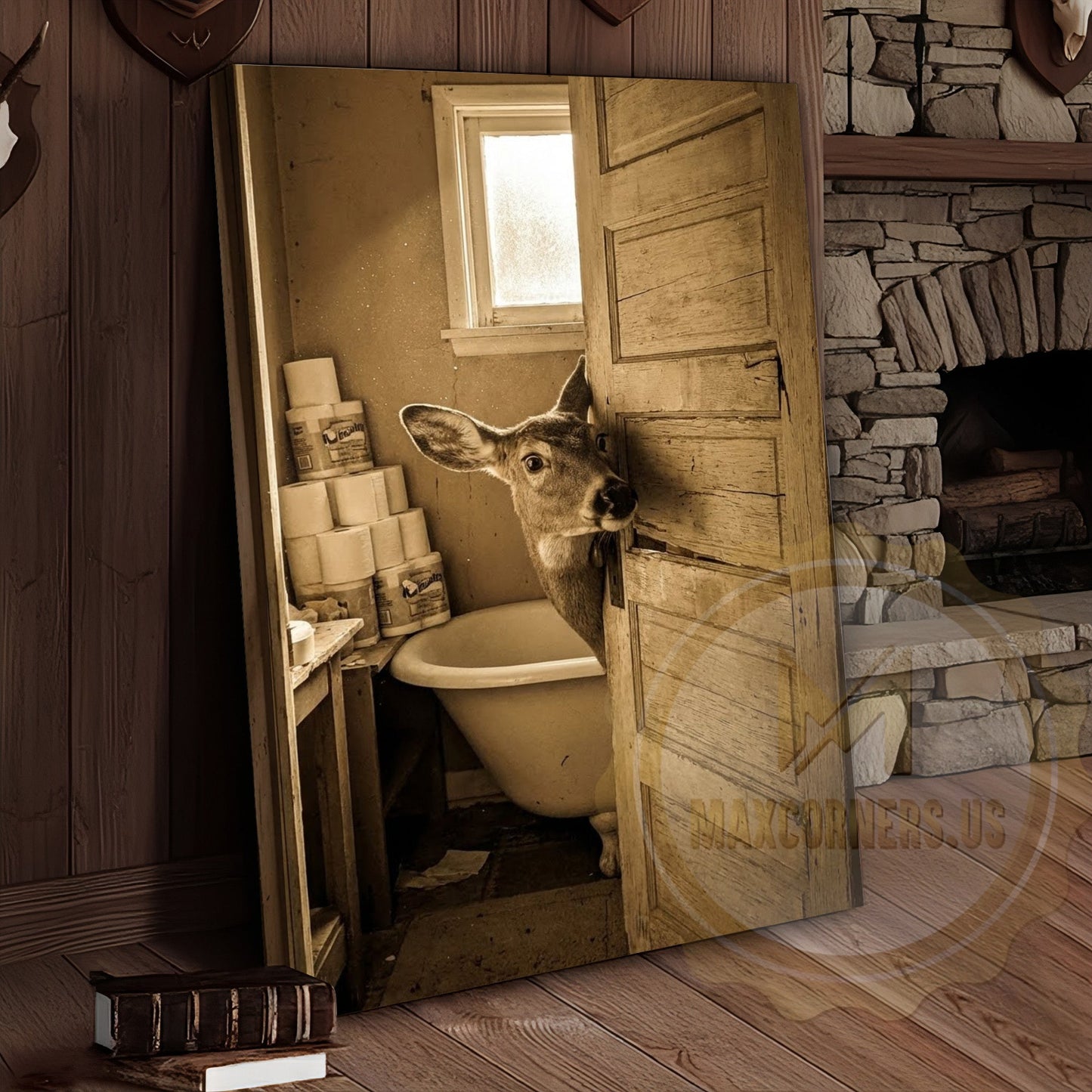 Deer Canvas Wooden Bathroom Bathtub Toilet Paper Canvas Wall Art