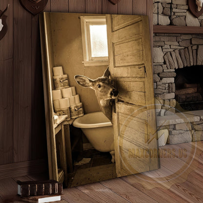 Deer Canvas Wooden Bathroom Bathtub Toilet Paper Canvas Wall Art