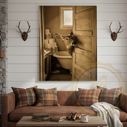 Deer Canvas Wooden Bathroom Bathtub Toilet Paper Canvas Wall Art