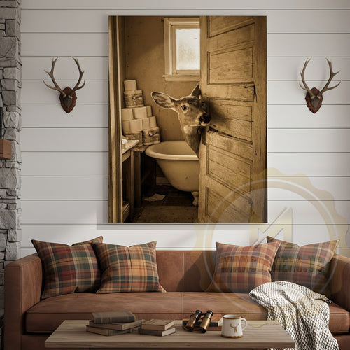 Deer Canvas Wooden Bathroom Bathtub Toilet Paper Canvas Wall Art