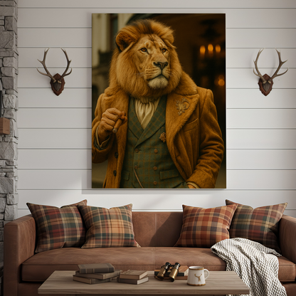 Lion Gentleman Portrait 3D Wrapped Canvas Wall Art