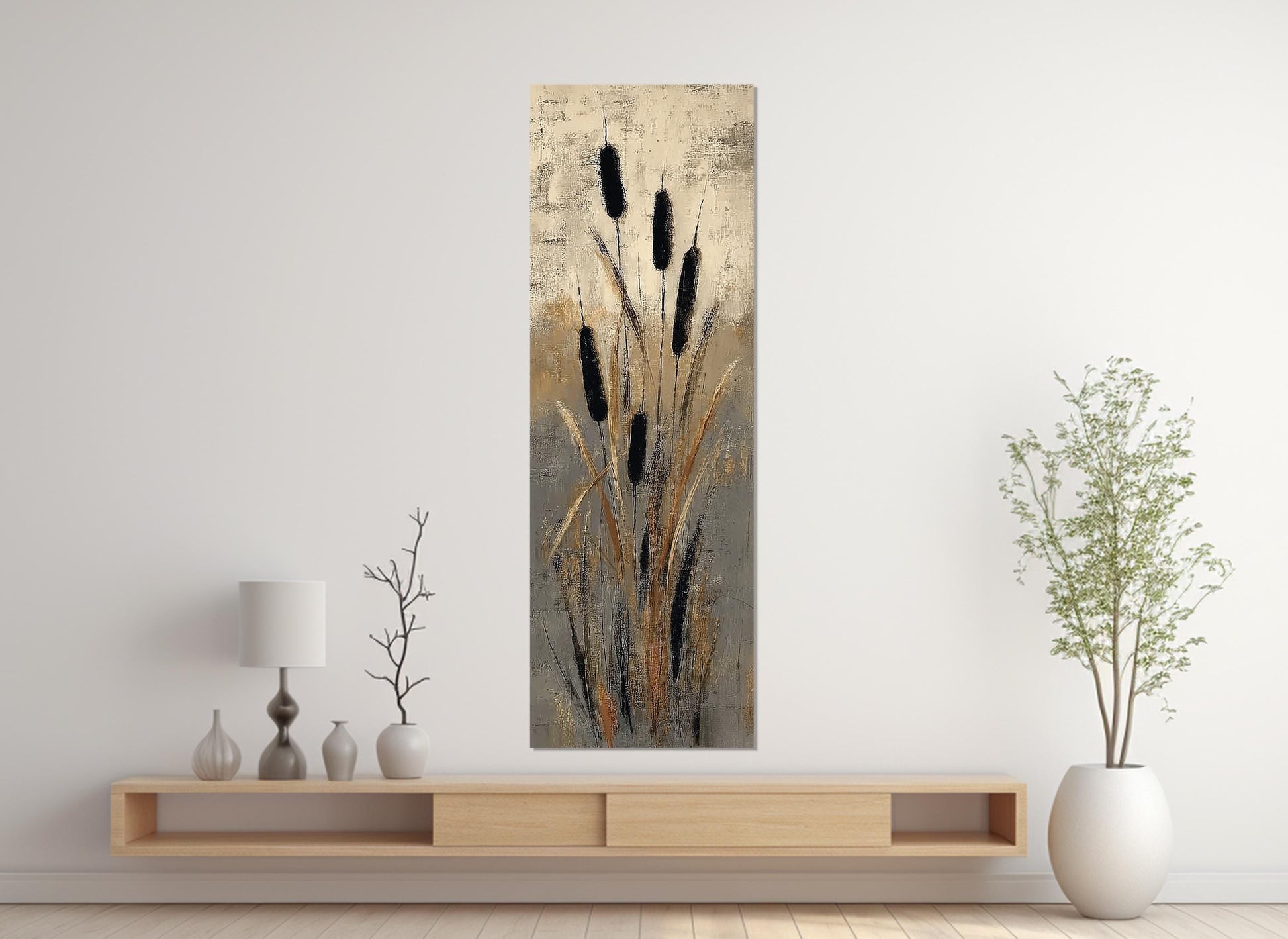 Cattails Abstract Art Canvas Print, Nature Print, Rustic Wall Decor, Framed and Ready to Hang