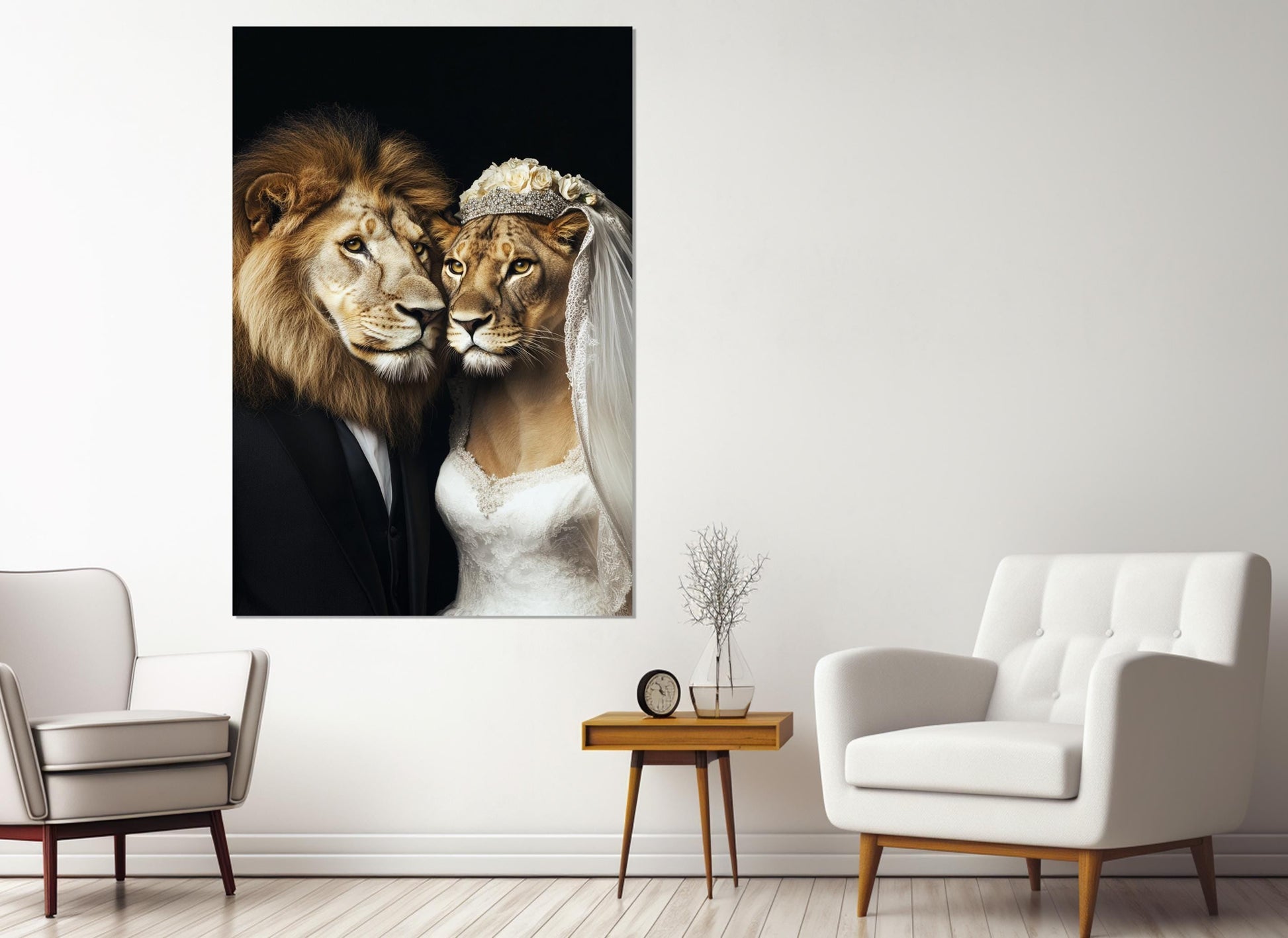 Newlyweds Canvas Print – Lion Couple Poster | Framed Canvas Art, Ready to Hang