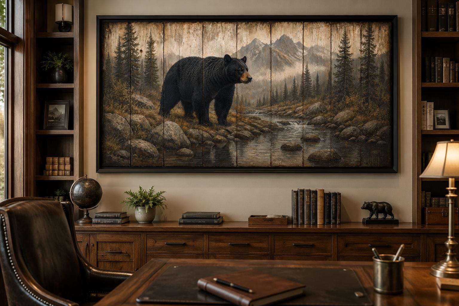 Black Bear Wall Art - Rustic Cabin Decor Canvas Print for Mountain Lodge