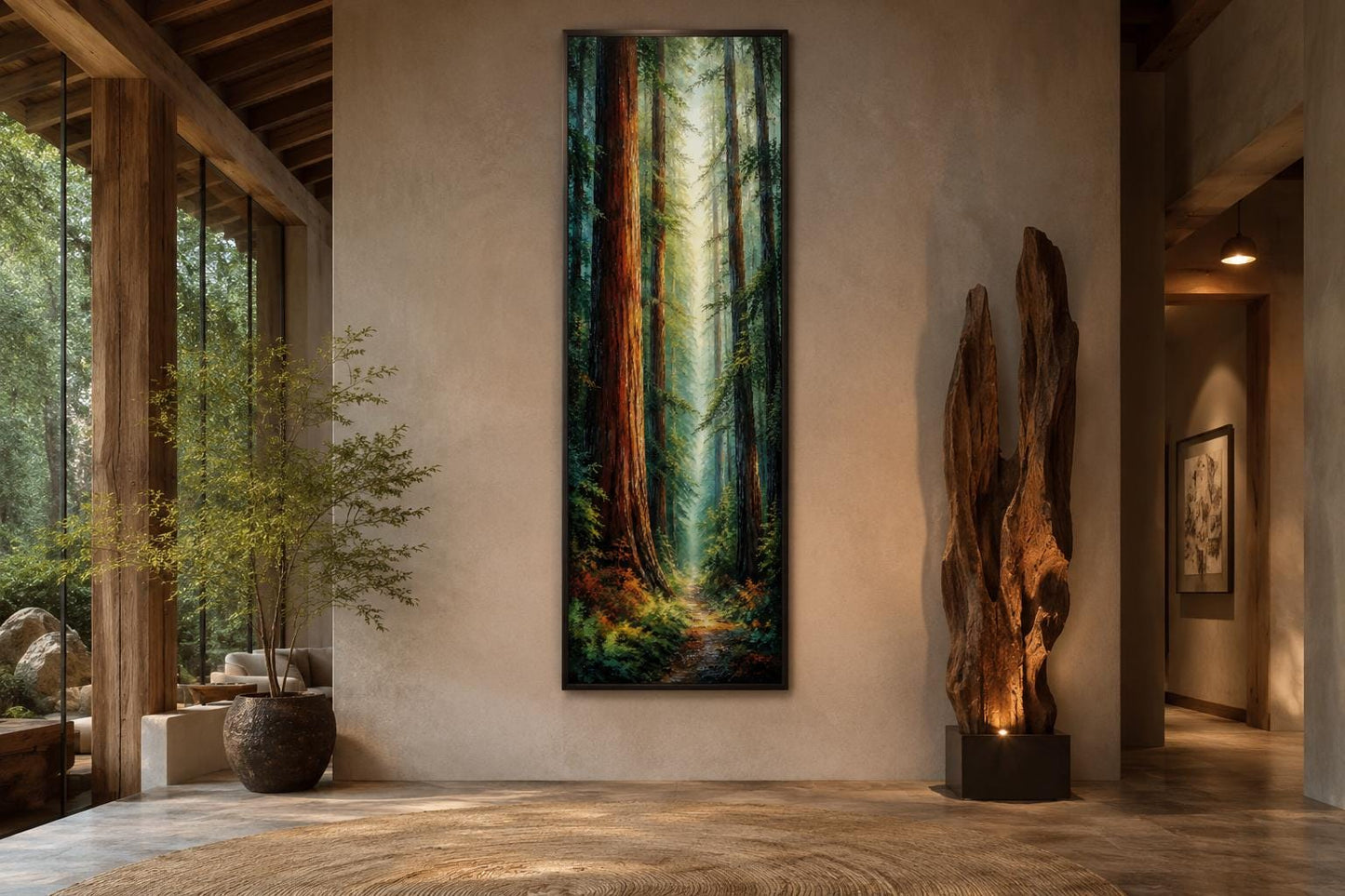 Redwood Forest Canvas - Tall Narrow Vertical Wall Art for Cabin Decor