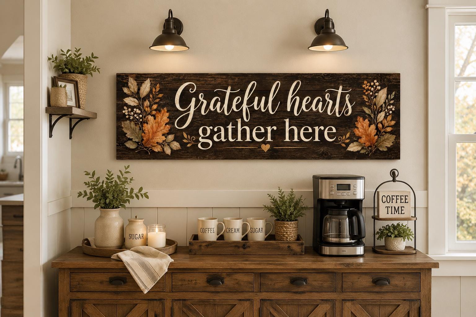 Grateful Hearts Gather Here Thanksgiving Fall Farmhouse Sign For Dining Room Canvas Wall Art