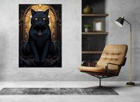 Black Cat Canvas Print – Gothic Wall Art | Mystical Cat Painting Framed & Ready to Hang