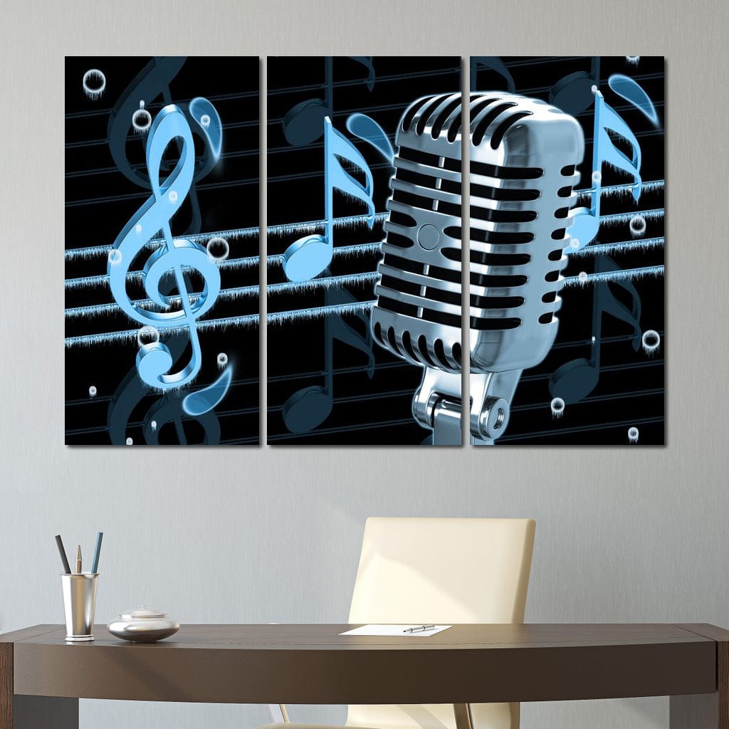 Vintage Microphone & Blue Notes Canvas Wall Art