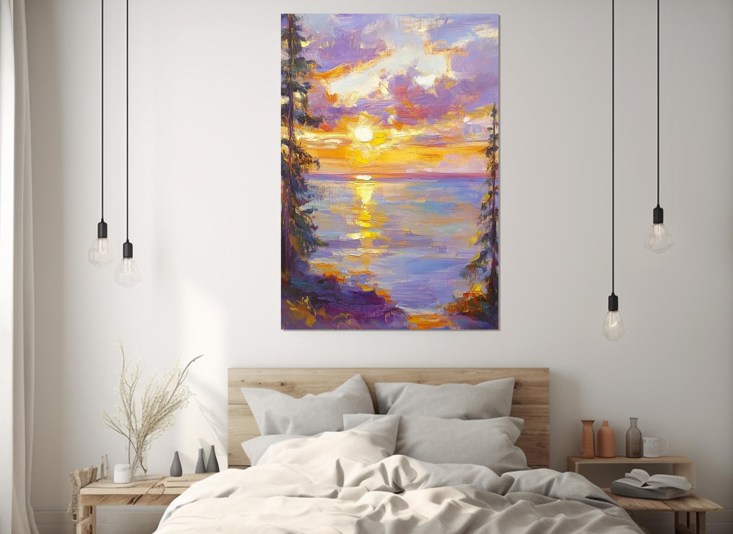 Impressionist Sunset Canvas – Framed Abstract Nature Art, Ready to Hang Wall Decor