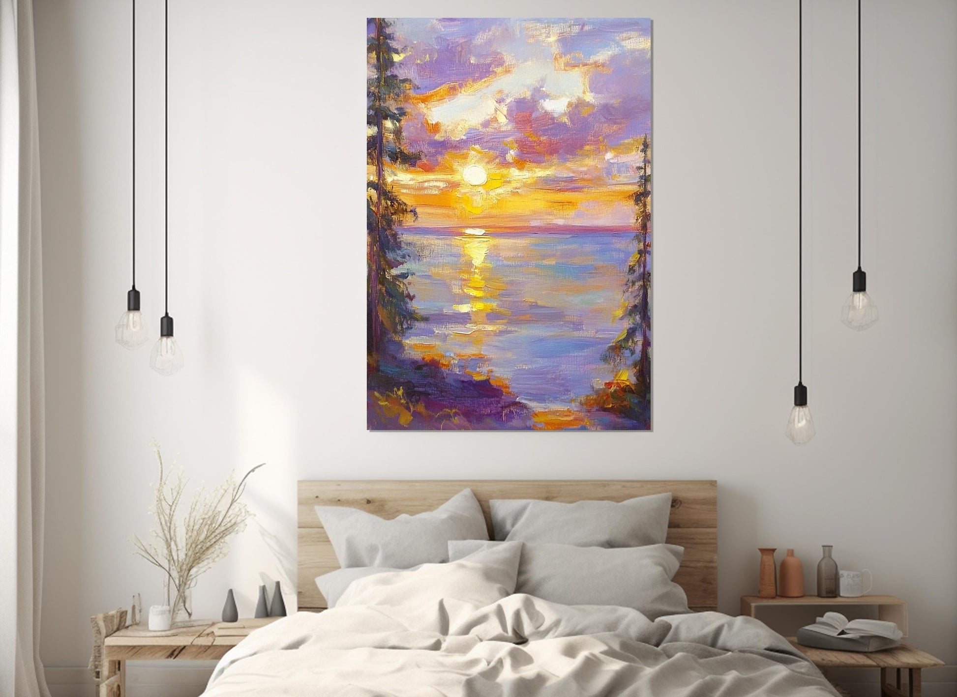 Impressionist Sunset Canvas – Framed Abstract Nature Art, Ready to Hang Wall Decor
