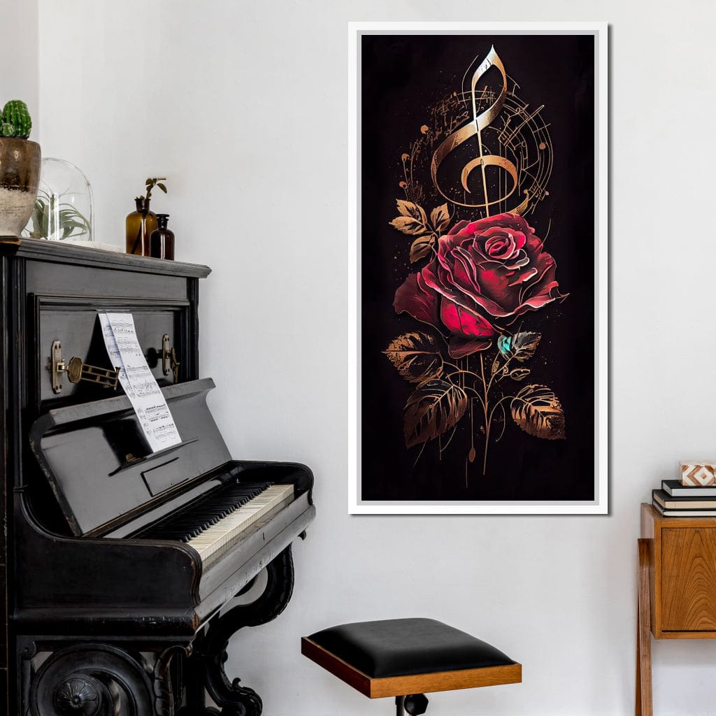 Red Rose & Musical Notes Canvas Wall Art
