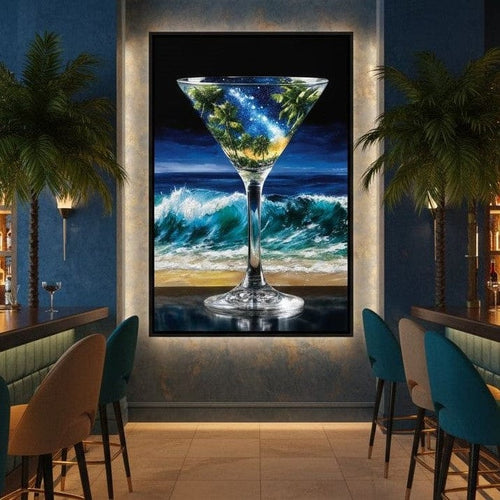 Cosmic Cocktail Island Night Canvas Wall Art