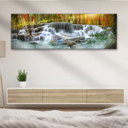 Waterfall In Forest River Canvas Wall Art