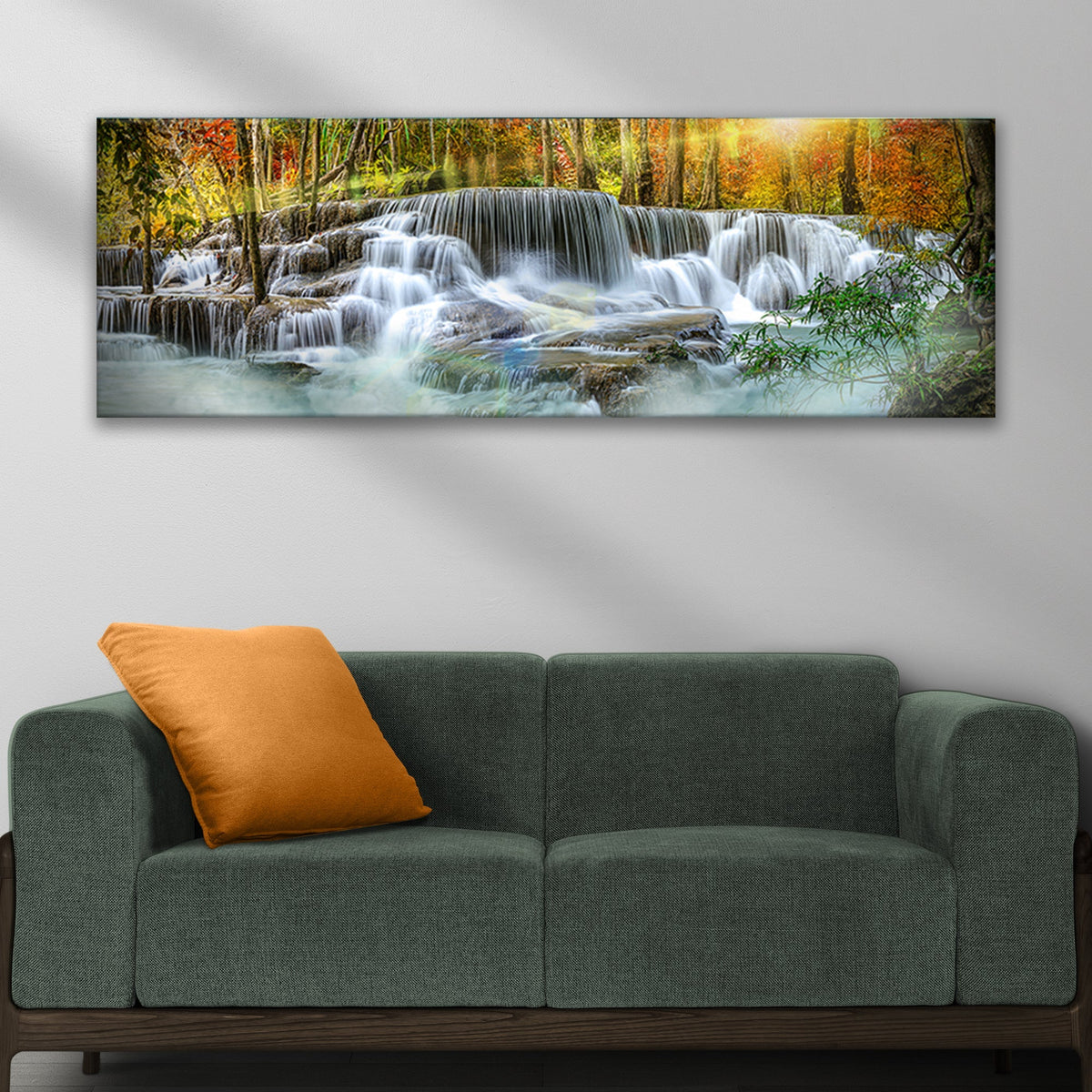 Waterfall In Forest River Canvas Wall Art
