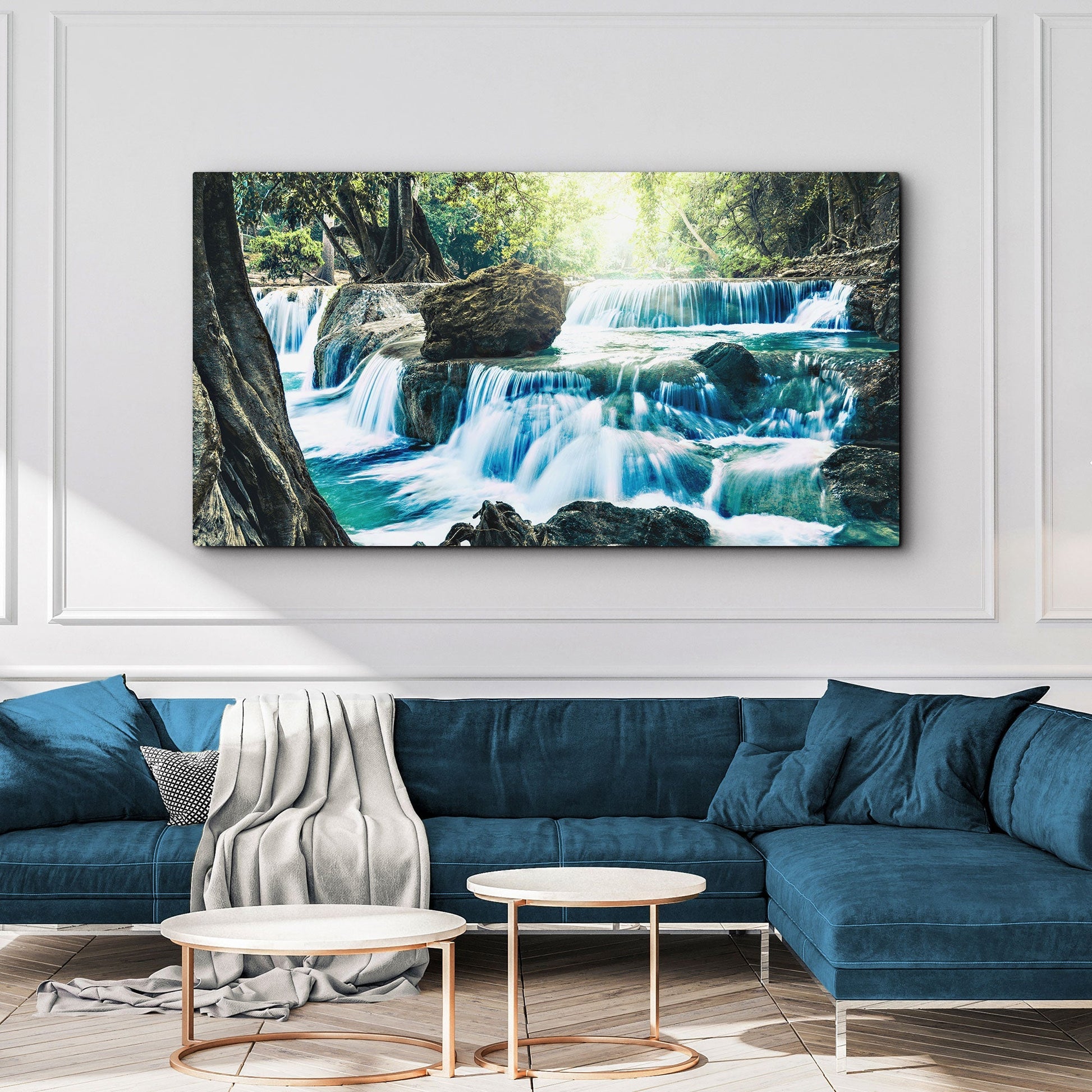 Flowy Forest River Waterfall Canvas Wall Art