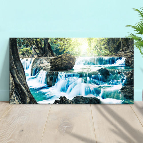 Flowy Forest River Waterfall Canvas Wall Art