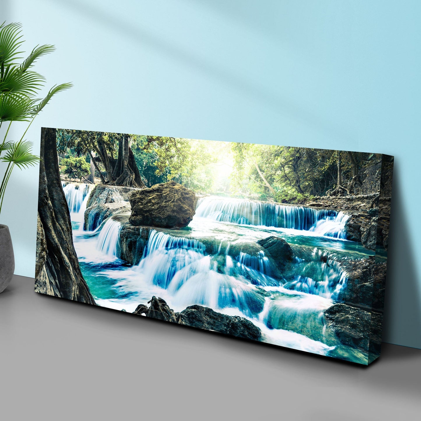 Flowy Forest River Waterfall Canvas Wall Art