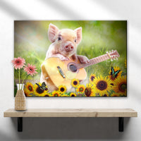 Guitarist Piglet Canvas Wall Art