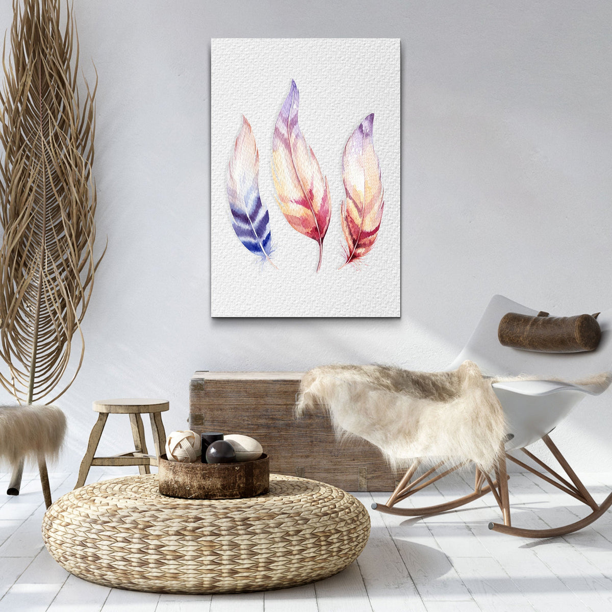 Decor Elements Feather Bohemian Tribal Canvas Wall Art