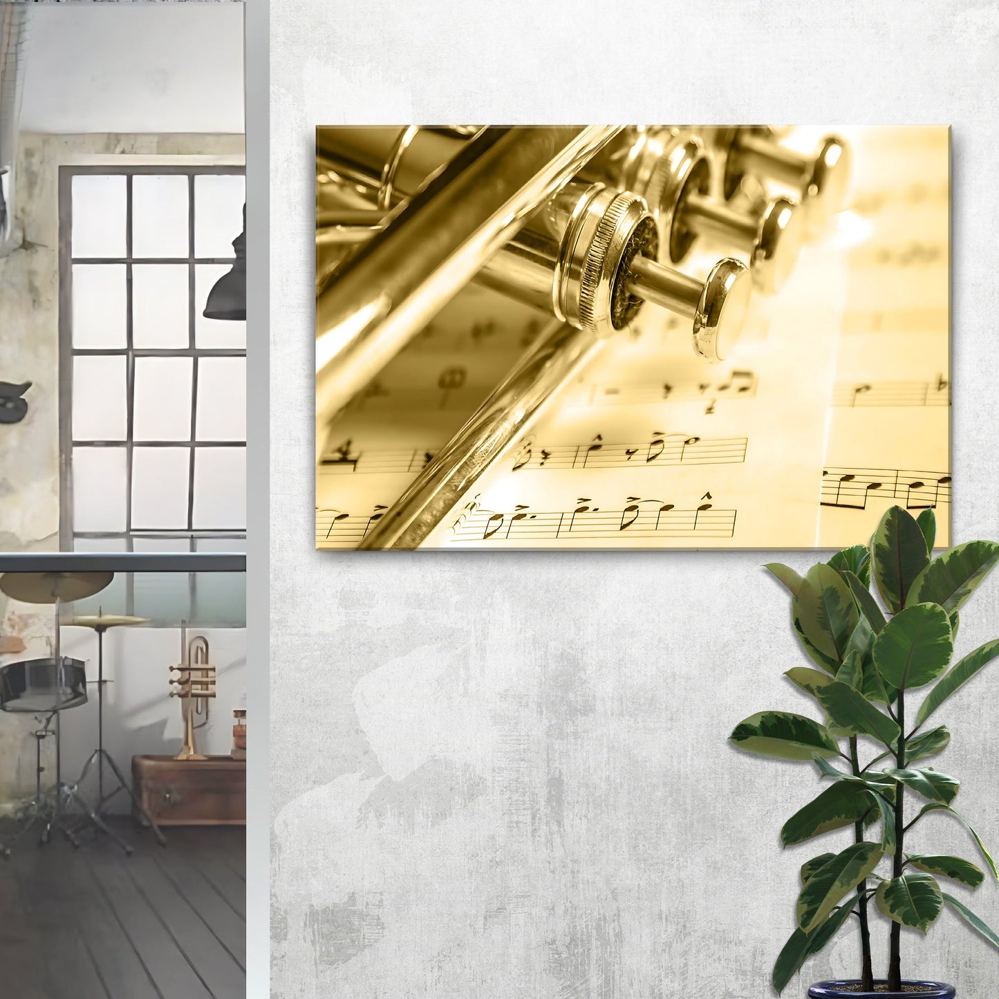 Trumpet Sepia Canvas Wall Art