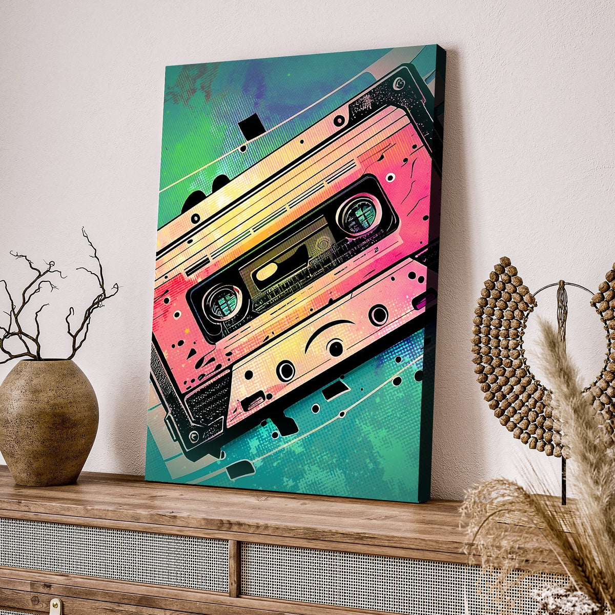 Music Equipment Cassette Tape Pop Art Canvas Wall Art