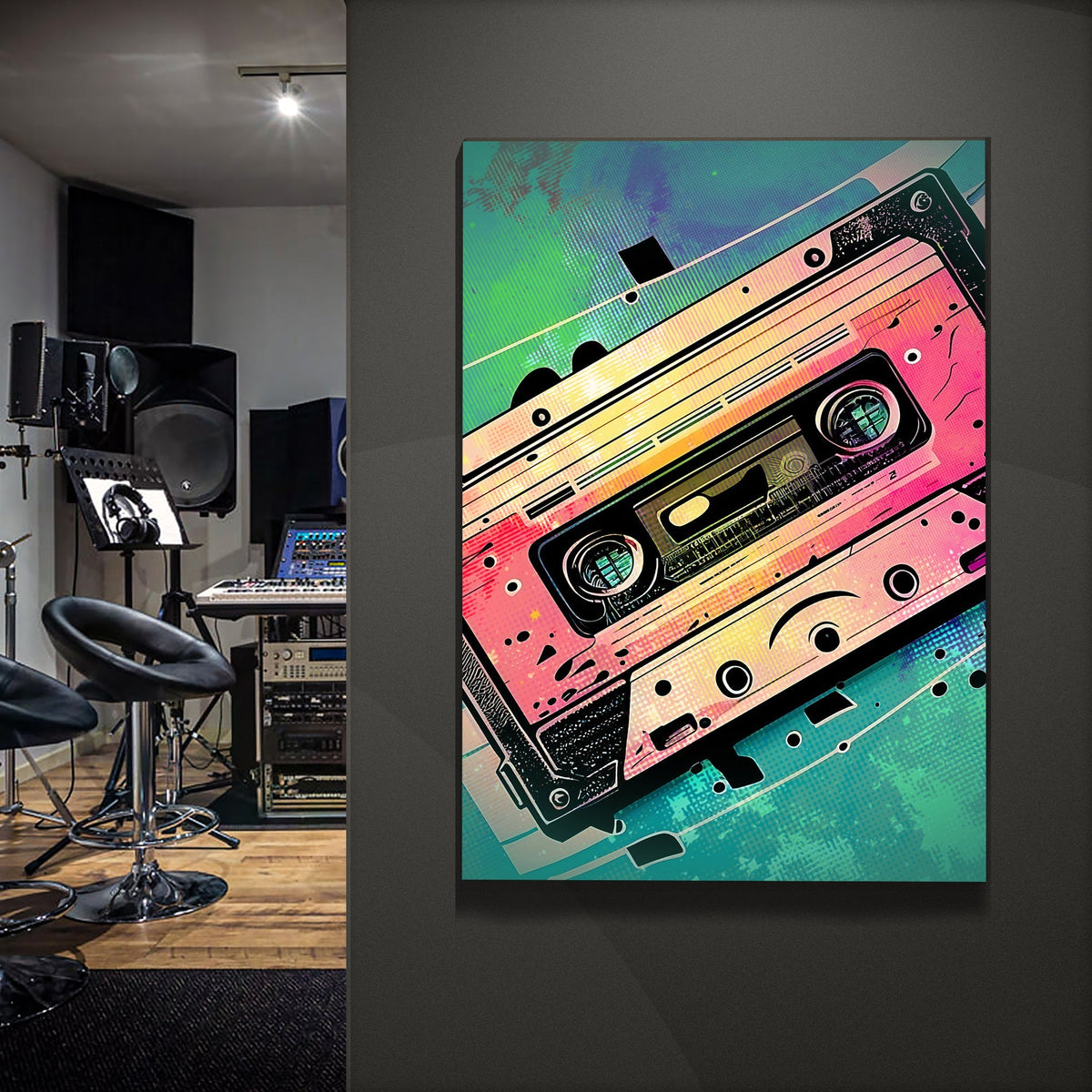 Music Equipment Cassette Tape Pop Art Canvas Wall Art