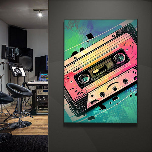 Music Equipment Cassette Tape Pop Art Canvas Wall Art
